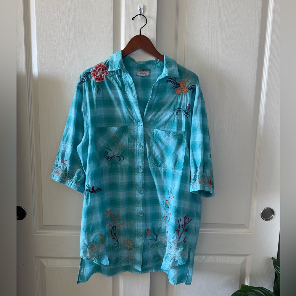 Johnny Was Coralie plaid under the sea tunic top dress large